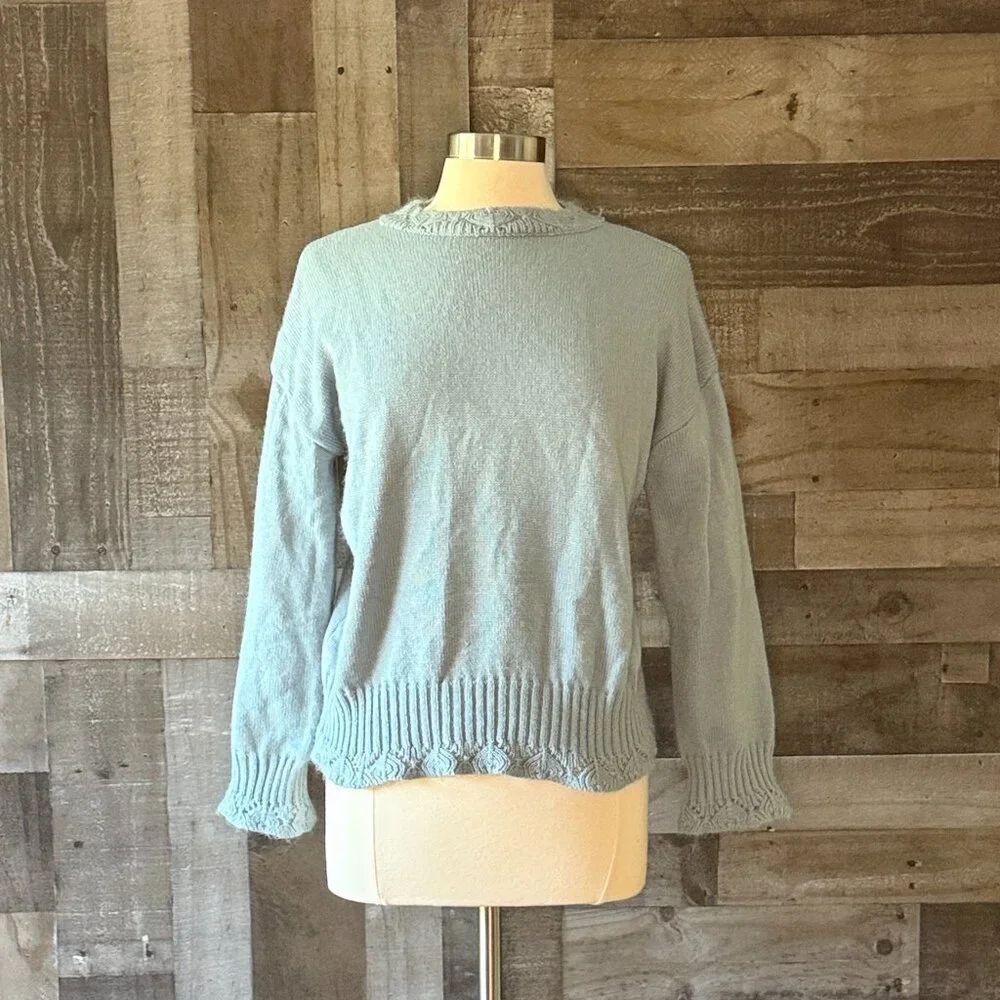 Vintage 90s blue knit mock neck sweater medium pastel feminine cottagecore